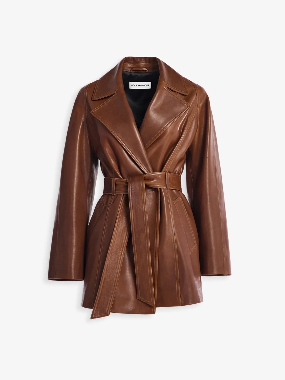Nour Hammour Safka belted Brown Leather Jacket XS